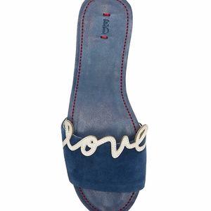 ED Ellen Degeneres Blue Suede Love Slides Size 9.5